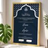 Golden Wooden Frame Muslim Wedding Contract Frame Navy Blue