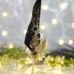 Vintage Quill Nikkah Pen with Feather - Black Gold Metallic Material