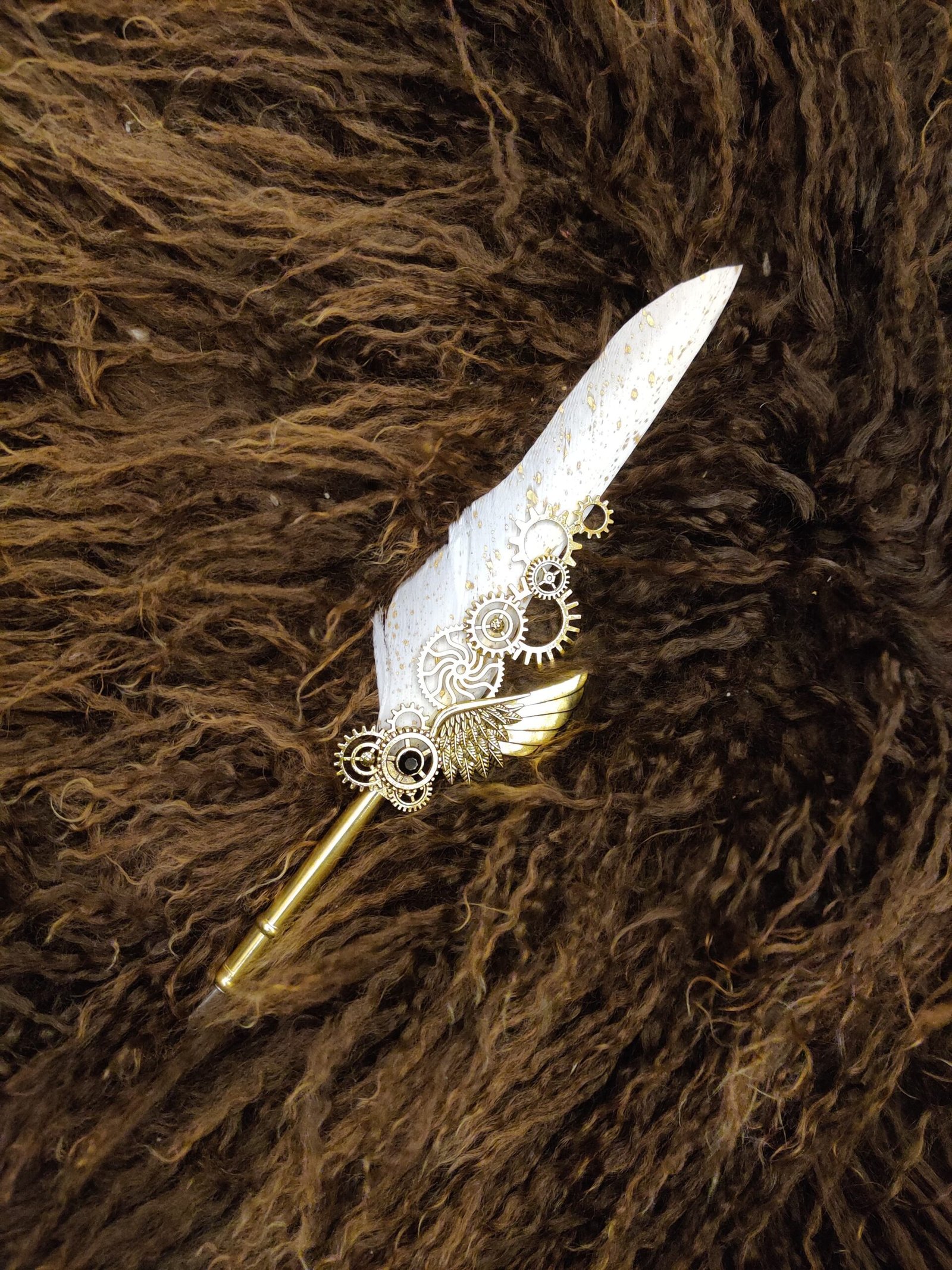 Quill Feather Pen Metallic White Gold Nikkah Dip Pen - the framers