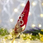 Quill Feather Luxury Metallic Nikkah Pen with Red Gold Feather