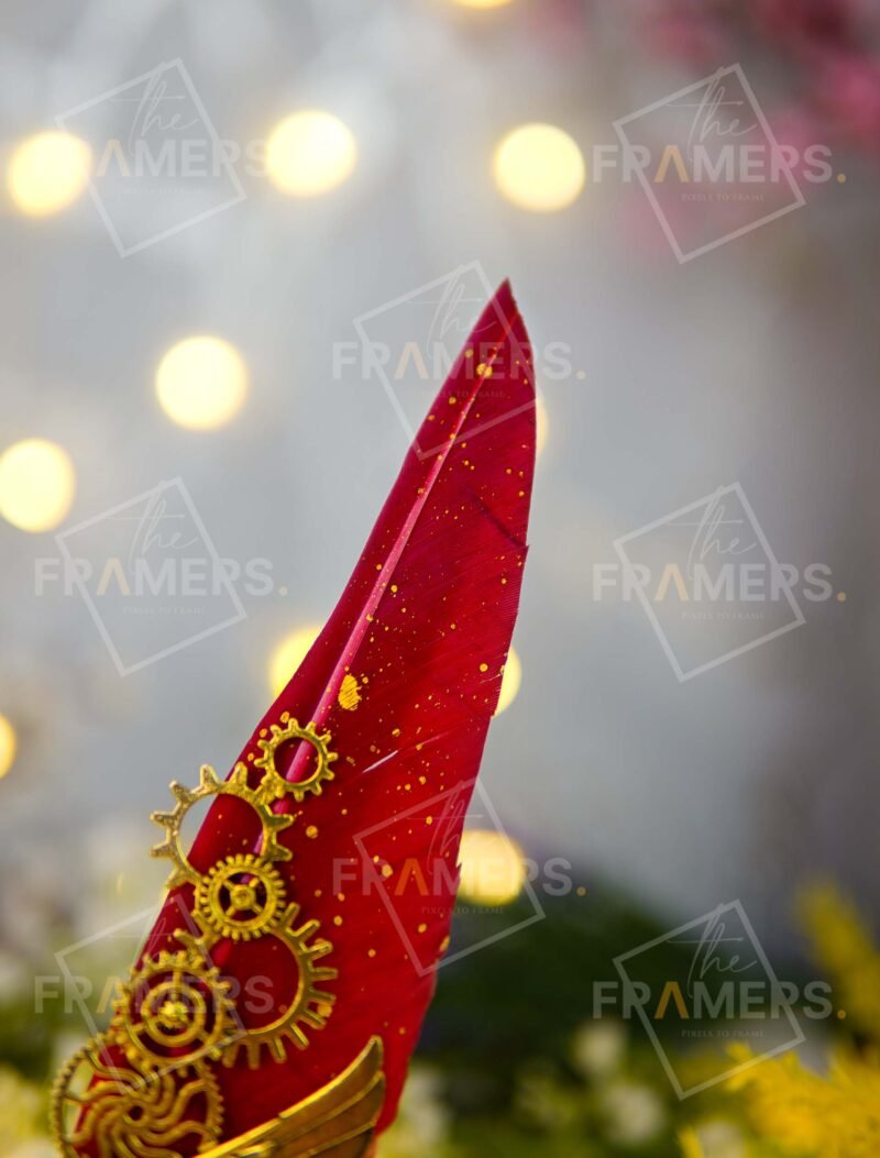 Quill Feather Luxury Metallic Nikkah Pen with Red Gold Feather (Imported)