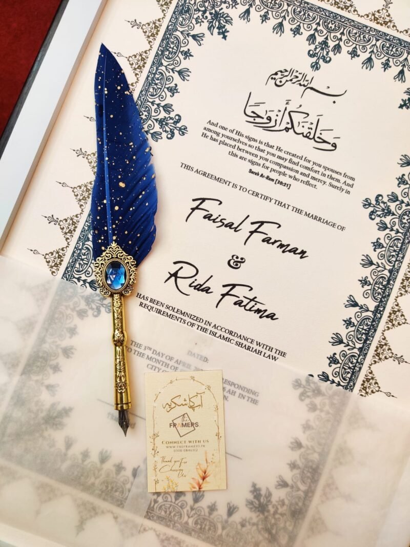 Luxury Nikkah Pen - Vintage Style Blue Stone Dip Pen - Imported