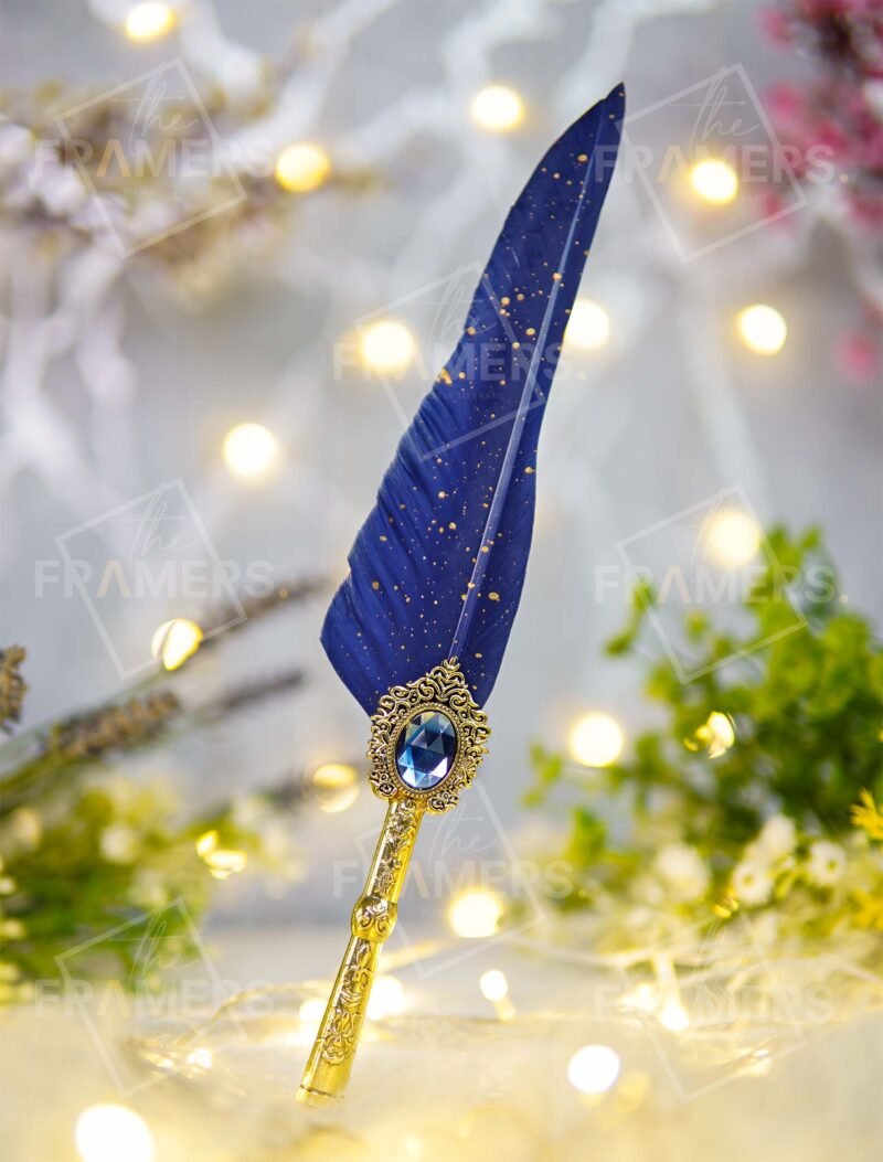 Vintage Style Blue Stone Luxury Nikkah Dip Pen - Imported