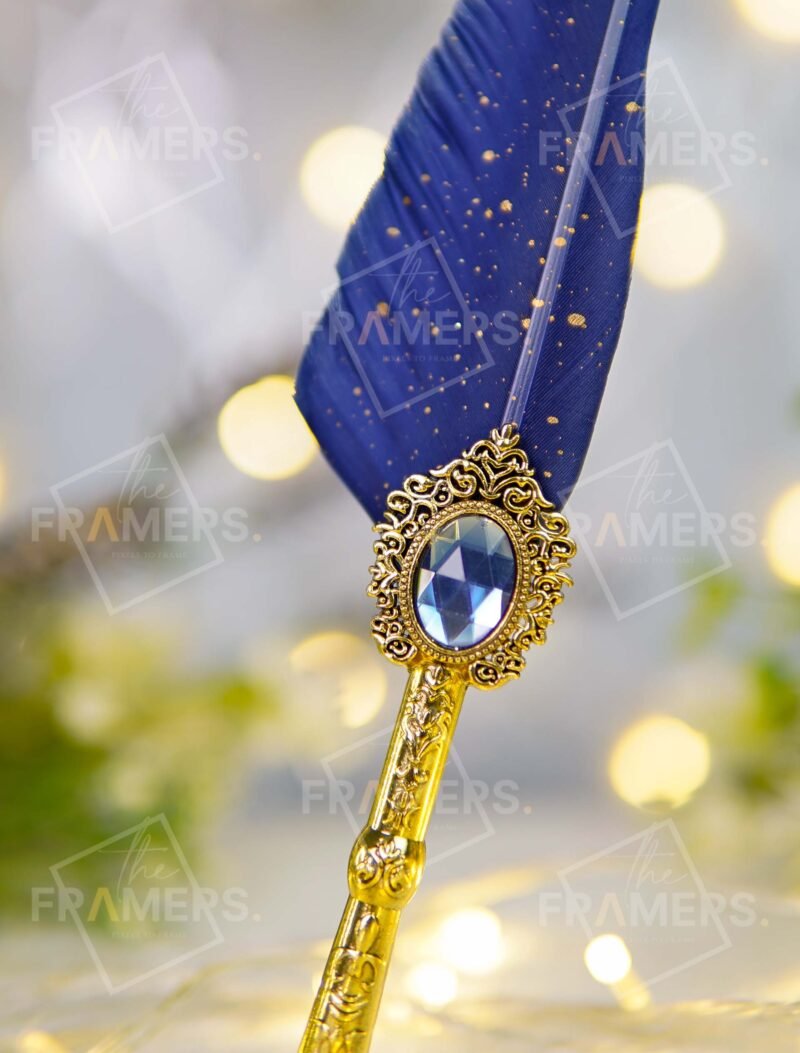 Vintage Style Blue Stone Luxury Nikkah Dip Pen - Imported