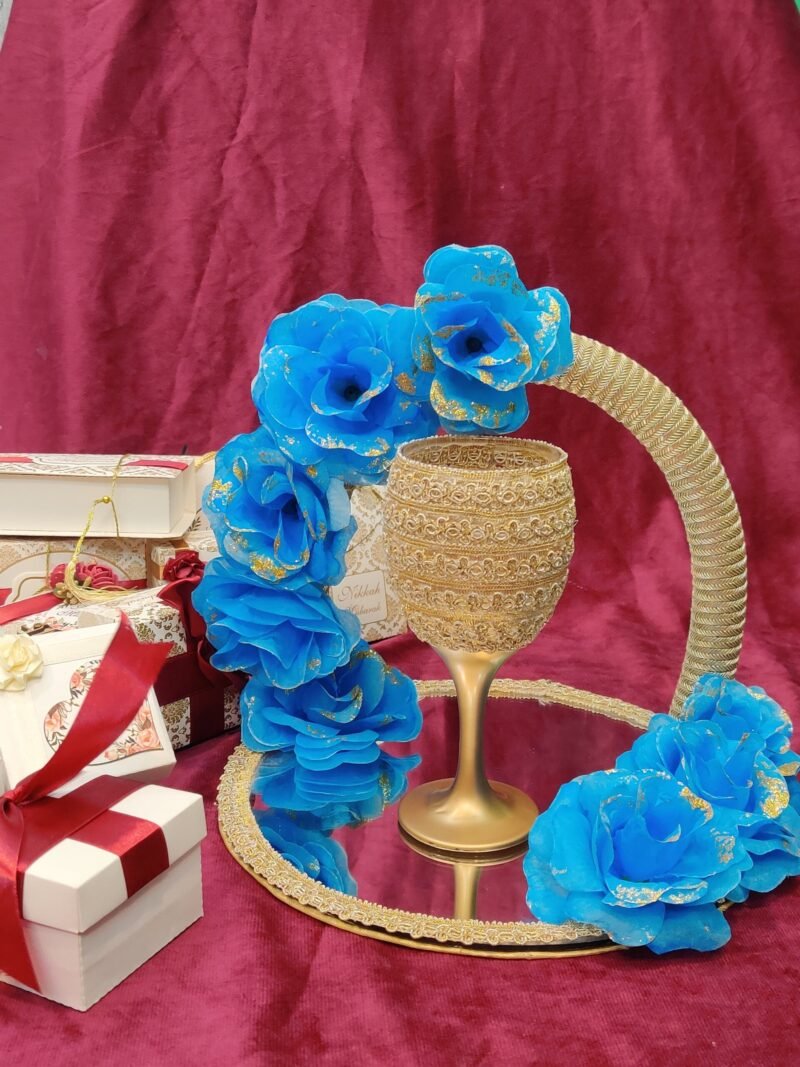 Doodh Pilai Glass with Tray - GoldxBlue