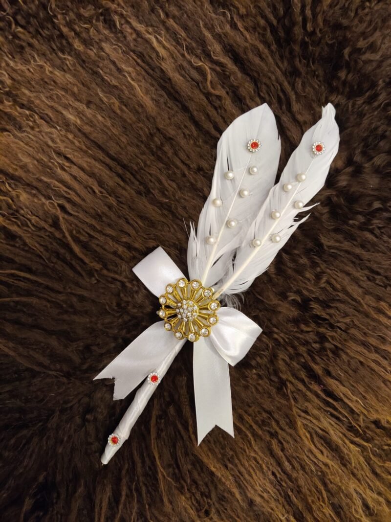 White Pen for Nikkah with 2 Feathers and Bow - the framers