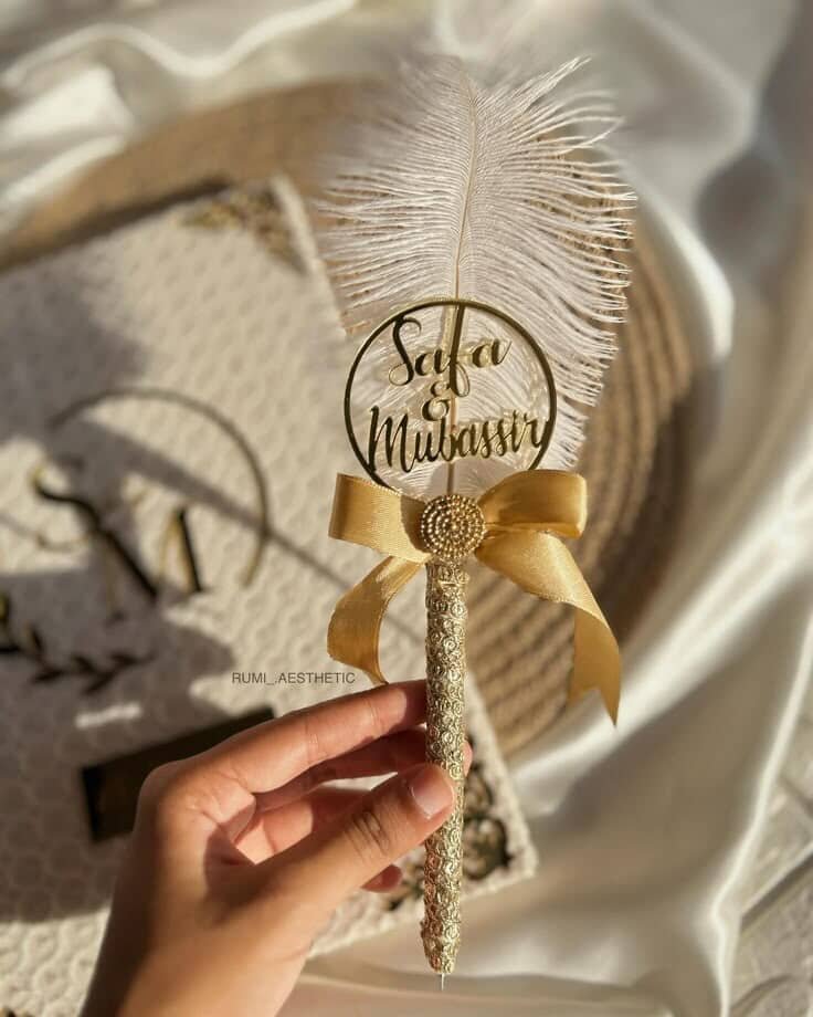 Luxury Ostrich Feather and Gold Nikkah Signing Pens