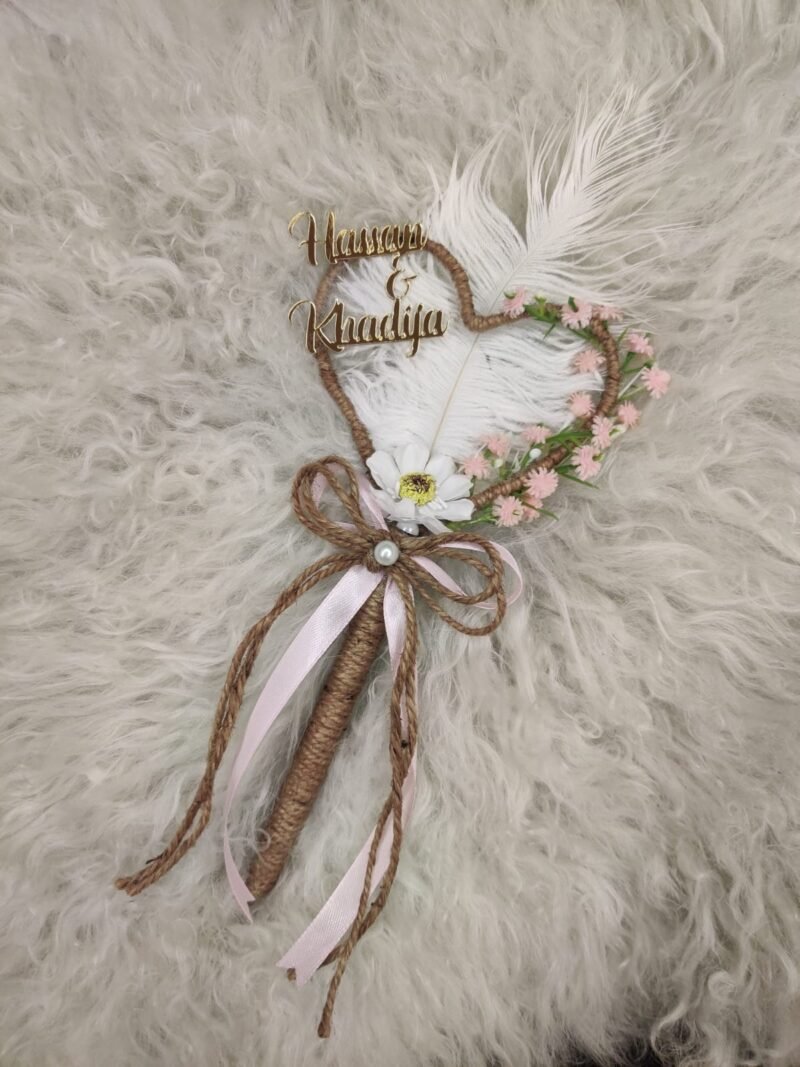 Jute Wedding Pen with Feather and Name Cutout