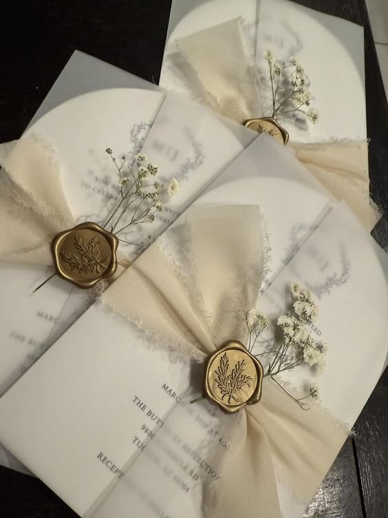 Rustic Vellum Wedding Card with Wax Seal