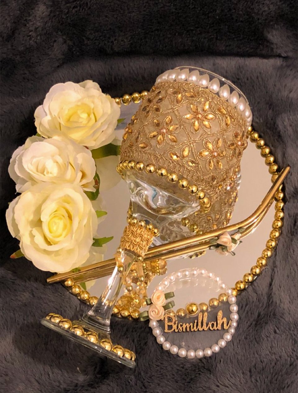 Doodh Pilai Glass with Round Mirror Tray