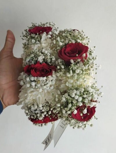 Lush Bridal Artificial Gajray with Red Roses & Baby's Breath (Pair)
