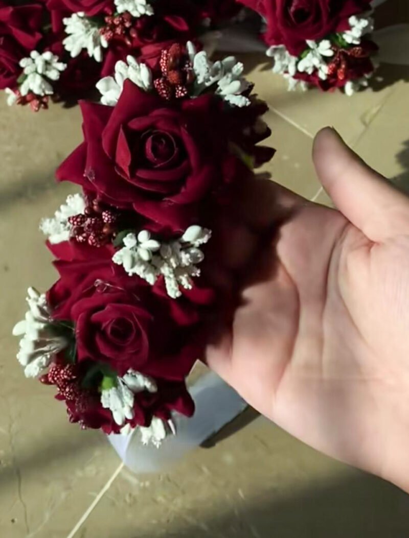 Regal Maroon Rose & Gem Artificial Gajra