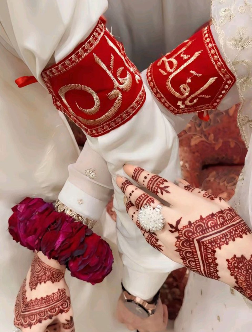 Red Velvet "Ya Ali Ya Fatima" Imam Zamin Armbands (Pair)