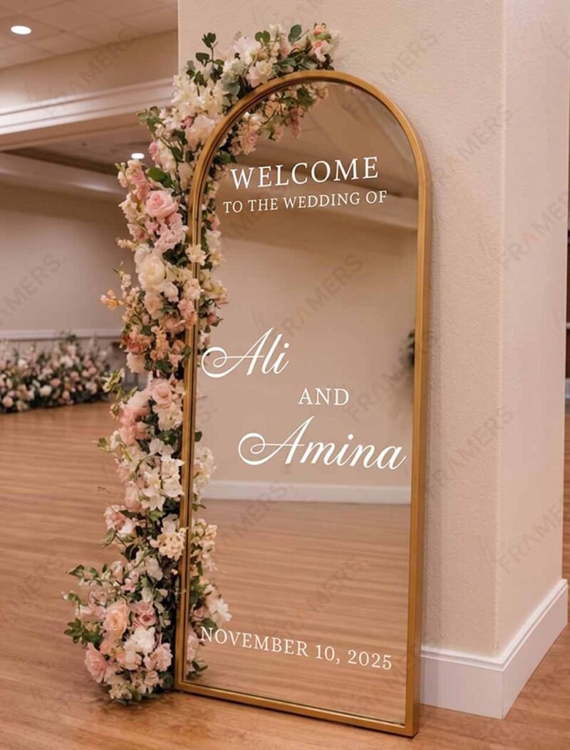 Luxury Arched Mirror Welcome Sign (Custom Vinyl Calligraphy)