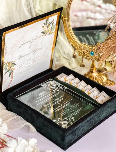 Luxury Velvet Invitation Box with Acrylic Card & Gifting Compartment