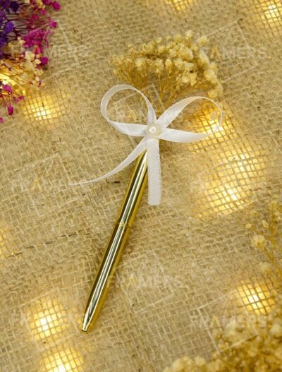 Luxury Metal Nikkah Pen with Baby Breath Flowers and White Bow