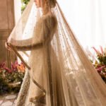 Ethereal Pearl Nikkah Veil Dupatta (Beige/Gold Sheer Net)