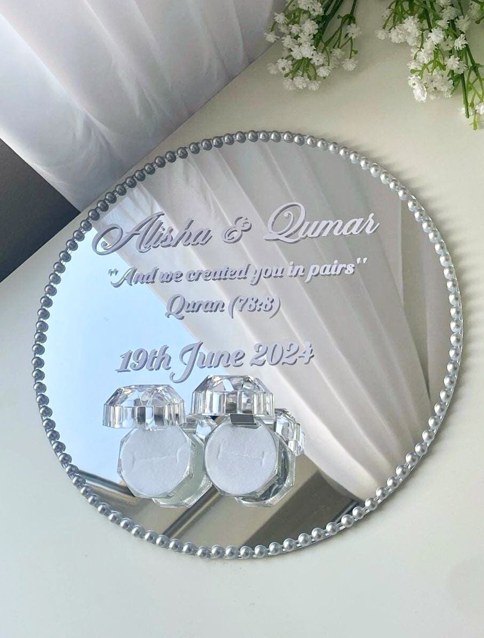 Modern Crystal Ring Tray with Custom Calligraphy (Silver)