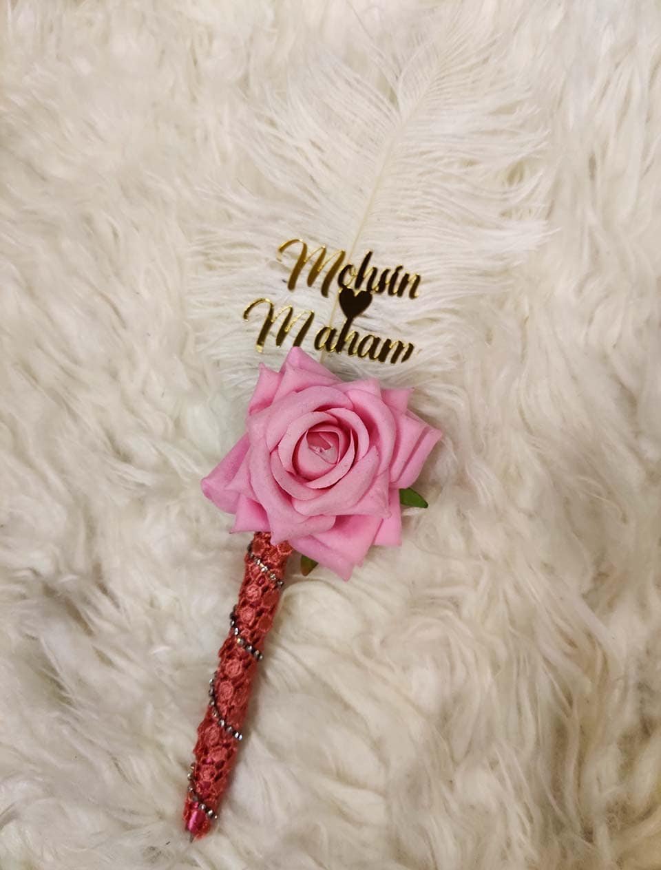 Customized nikkah pen with flower and custom name