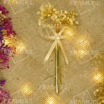 Luxury Metal Nikkah Pen with Golden Bow & Baby's Breath Flowers