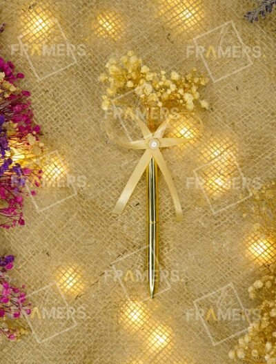 Luxury Metal Nikkah Pen with Golden Bow & Baby's Breath Flowers