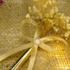 Luxury Metal Wedding Pen with Golden Bow & Baby's Breath Flowers