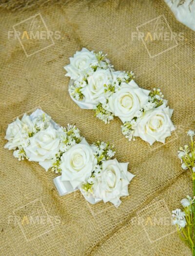 White Rose & Baby's Breath Artificial Gajra Set