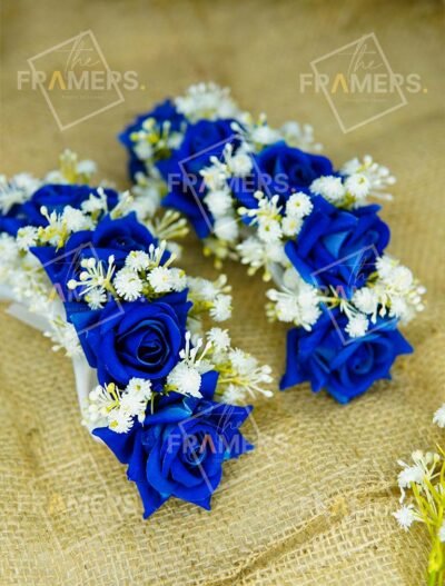 Royal Blue Rose & Baby's Breath Artificial Gajra Pair