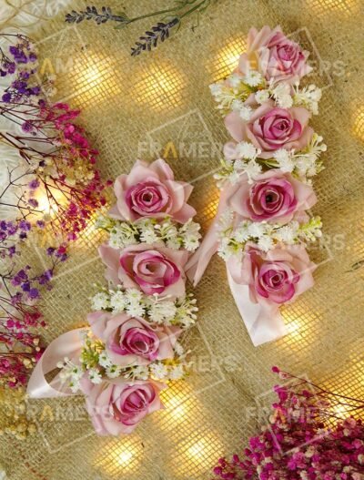 Dusty Pink Rose & Baby's Breath Artificial Gajra Pair