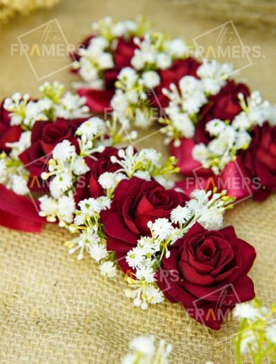 Maroon Rose & Baby's Breath Artificial Gajra Pair