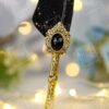 Black Gold-Splatter Feather Nikkah Pen with Antique Gold Baroque
