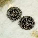 Black velvet round Mashallah Imam Zamin set of 2 with silver embroidery and laurel wreath border – The Framers Pakistan