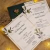 Botanical olive branch wedding invitation set with dark green envelope
