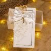 Cream & Gold Engagement Favour Bid Boxes with White Satin Bow & Pearl