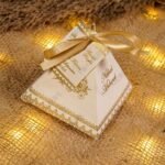 Cream gold pyramid Nikkah Mubarak bid boxes front view