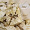 Damask cream gold bid boxes with custom date tag