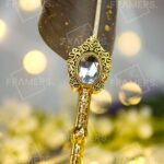 Dark Grey Gold-Splatter Feather Nikkah Pen with Antique Gold Baroque Crystal Handle