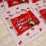 Close-up of customized thank you message on sweet treat favor card