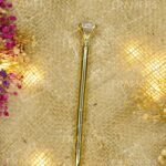 Diamond Solitaire Top Nikkah Pen – Gold Metal Luxury Signing Pen
