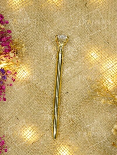 Diamond Solitaire Top Nikkah Pen – Gold Metal Luxury Signing Pen