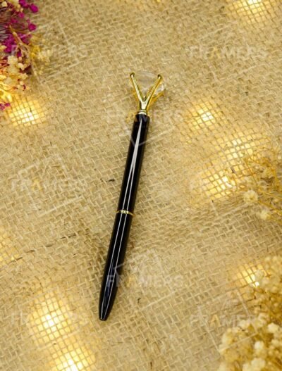 Luxury Black Metal Wedding Pen with Diamond Solitaire Top