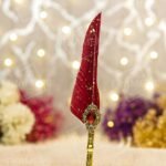 Maroon Gold-Splattered Feather Nikkah Pen with Antique Gold Baroque Gem Handle