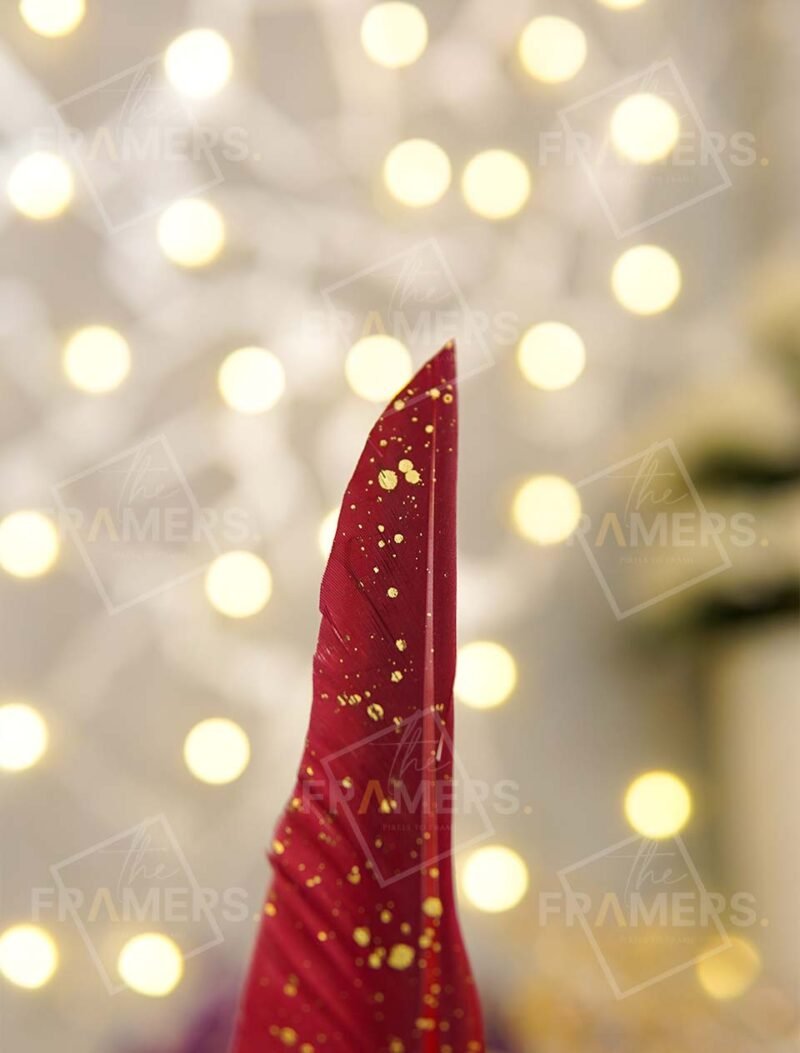 Maroon Gold-Splattered Feather Nikkah Pen