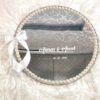 Minimalist mirror ring tray with pearl border, white satin bow, and Bismillah calligraphy with personalized names