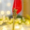 Red Feather Quill Nikkah Pen with Antique Gold Owl Handle