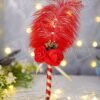 Red Ostrich Feather Nikkah Pen with Foam Roses, Gold Crown & Spiral Ribbon Handle