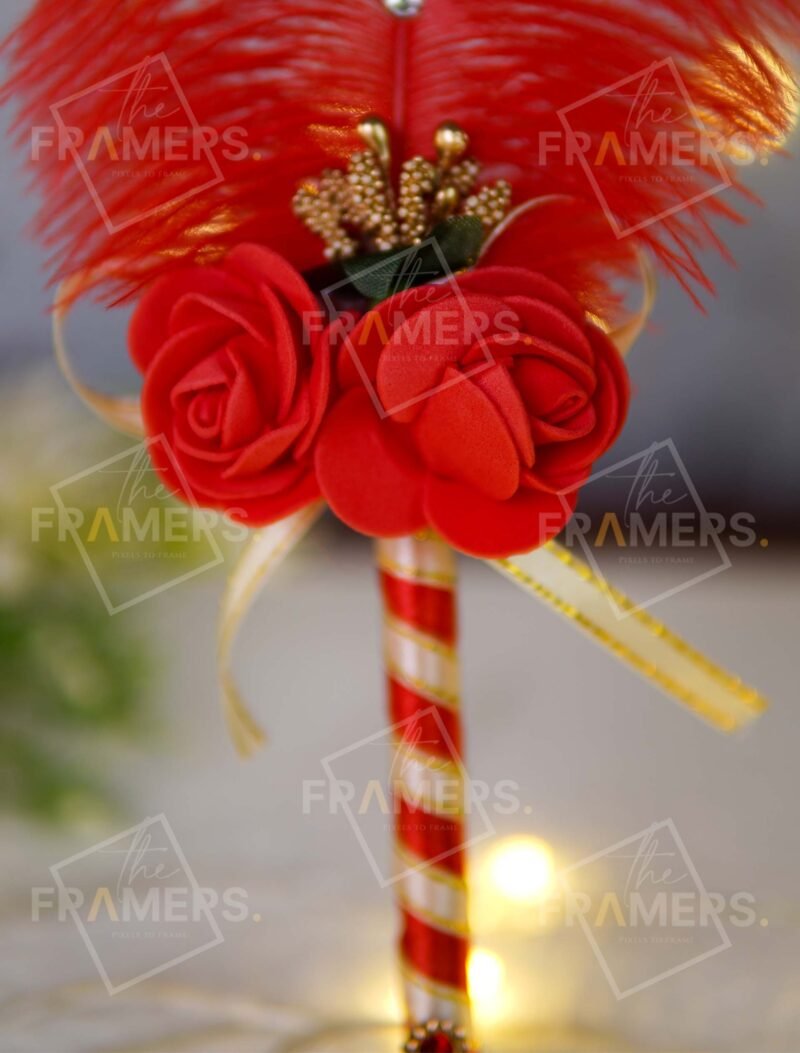 Red Ostrich Feather Nikkah Pen with Foam Roses