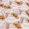 Romantic couple illustration engagement favor cards with chocolates
