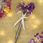 Silver Metal Nikkah Pen with Purple Dried Baby's Breath & White Pearl Bow
