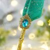 Teal Gold-Splatter Feather Nikkah Pen with Antique Gold Baroque